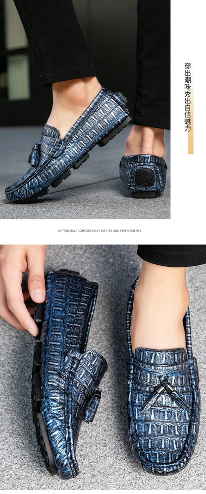 Casual Summer MenLoafers  Shoes Men's Slip-On Anti-Slip Breathable Loafers Shoes Round Toe Flat Heel Rubber Outsole PU Mens