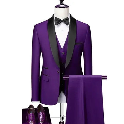 ( Jacket + Vest + Pants ) Men's 3 Piece Tuxedo Suit Set, Beige Blazer with Black Shawl Lapel for Wedding, Groom, Formal Party