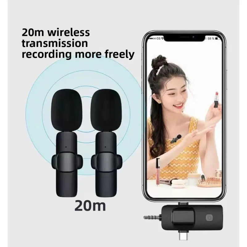Wireless Lavalier Microphone 1 to 2 with Reverb Monitor Auto Noise Reduction for Video Live Streaming Vlog
