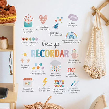 Spanish Things to Remember,Therapy Office Decor Wall Stickers for Kids Room Bedroom Nursery Home Decoration Wall Decals