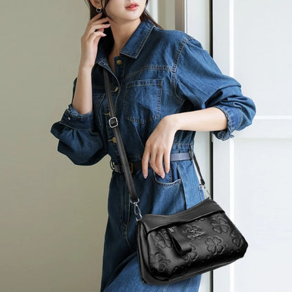 3 Layers Vintage Knurling Shoulder Crossbody Bags for Women Designer Retro PU Leather Ladies Purse Handbags Casual Messenger Bag