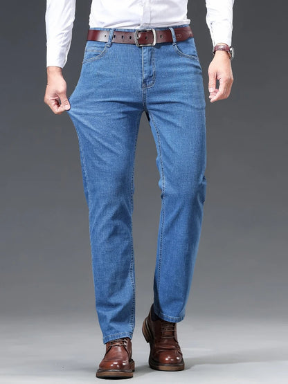 Thin Men's Straight Jeans Spring Summer Embroidered Casual Stretch Comfortable Trousers Business Fashion Male Denim Pants
