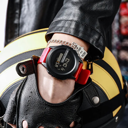 YIKAZE Men Sport LED Watches Top Brand Men Digital Clock Multi-Functional Rubber Man Fitnes Athlete Timekeeping Electronic Watch