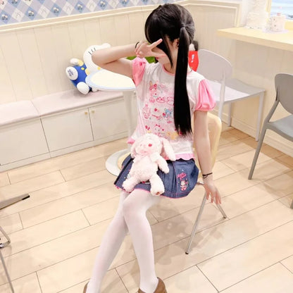 Japanese Girl Woman Clothing Cute Printed Short T-shirts Female Summer Colorful Short Tops Kawaii Pulover Youthful y2k Clothes