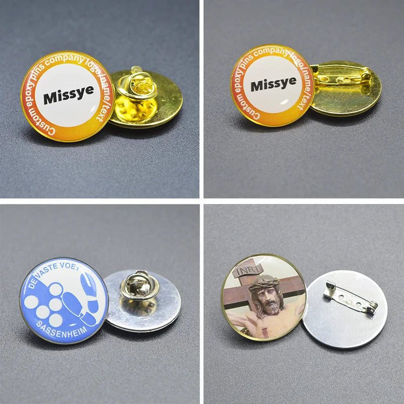 Shirley Custom 100pcs Metal Badges Lapel Pins Epoxy Resin Domed Printed Label Pins Name Alfileres Personalizados Para Cuello