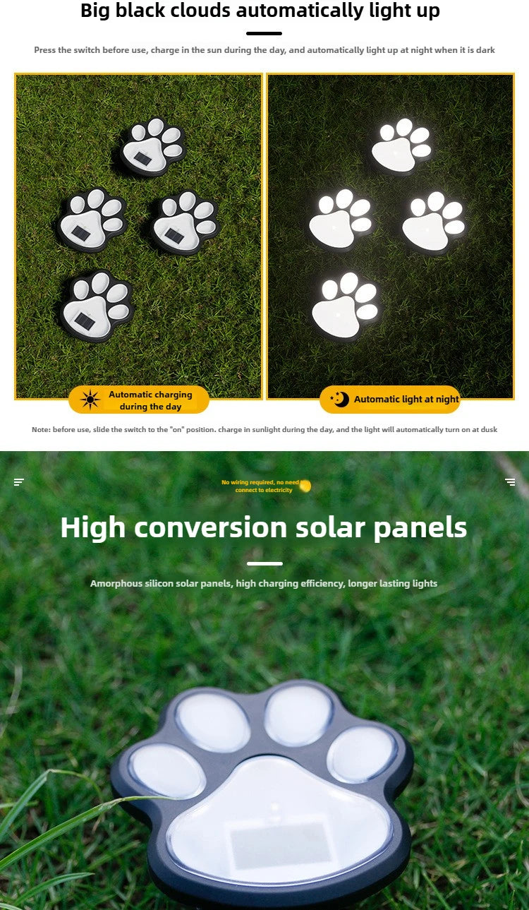 Outdoor  Paw Print Lights LED Solar Light Waterproof Dog Cat Animal Paw Print Light Path Lawn Lamp for Garden Patio Lawn Camping