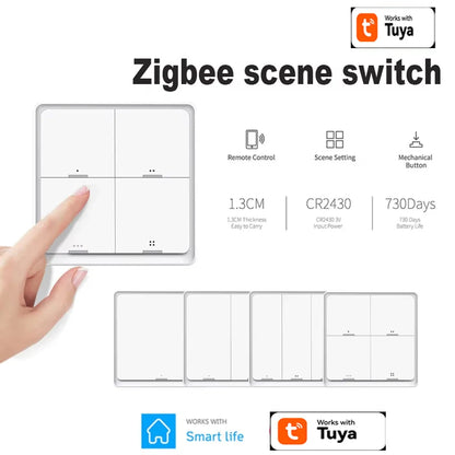 Works with Tuya Zigbee Smart Scene Switch Button 4 Gang 12 Scene Switch Push Button Controller in Smart Life App ZigBee Gateway