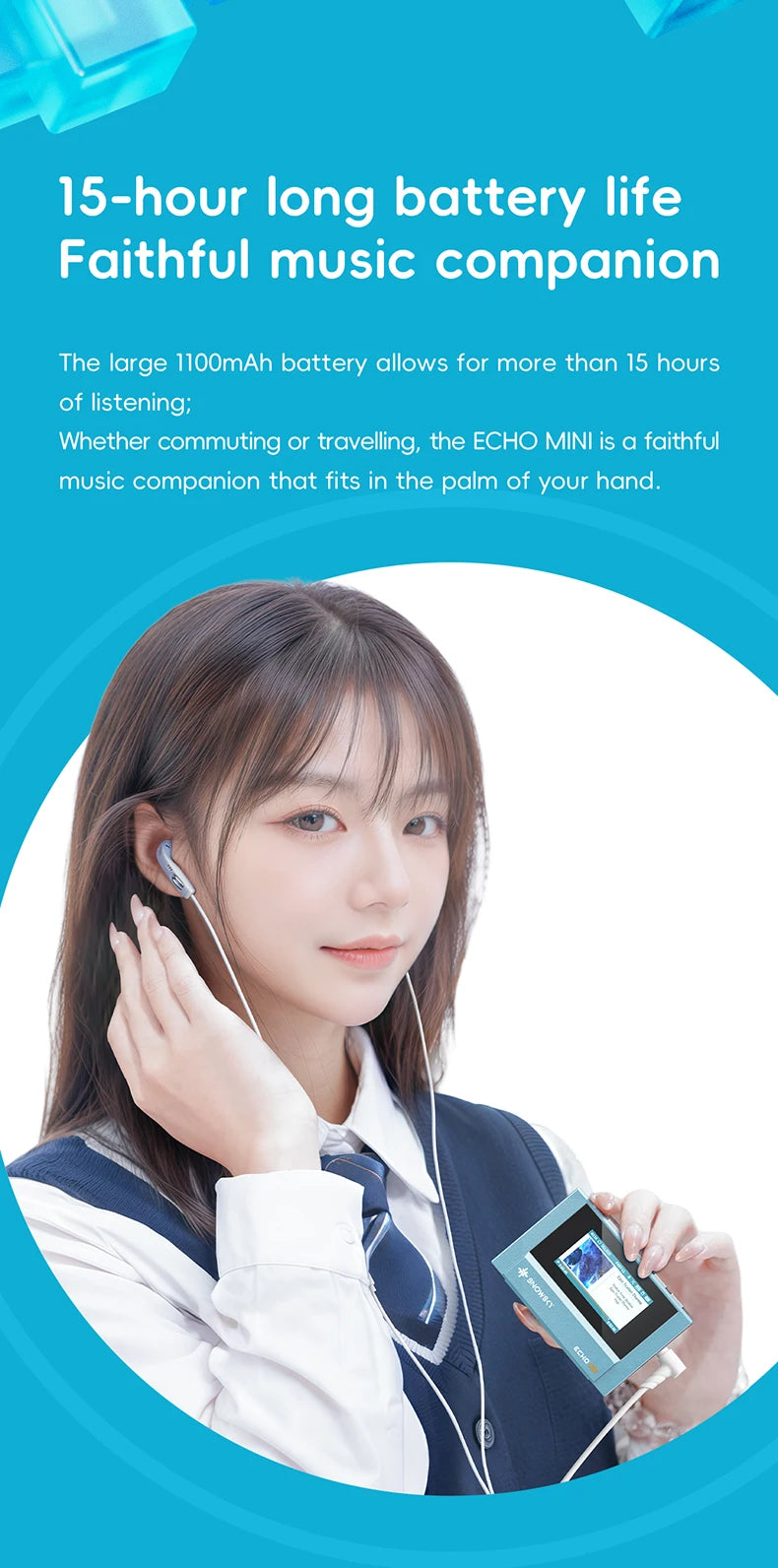 SnowSky/FiiO Echo Mini HiFi Bluetooth MP3 Pure Music Player, 15 godzin odtwarzania, wyjście słuchawkowe 3,5 mm/4,4 mm