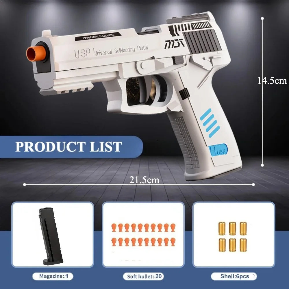 USP Soft Bullet Toy Pistol Shell Ejecting Continuous Firing Empty Hanging Design Outdoor Interactive Game Toy for Kids Gift