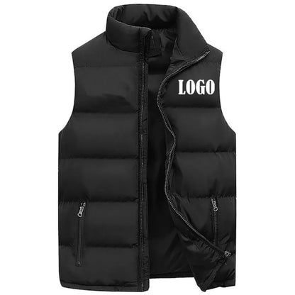 Custom Logo Vest Jacket, Warm Sleeveless Winter Coat with Stand Collar, Windproof Quilted Waistcoat for Autumn Casual Outd