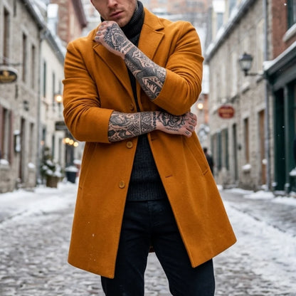 Men's Jackets Single-Button Mid-Length Windbreaker | Classic Solid Color Streetwear Jacket | Office Outerwear Windproof For Man