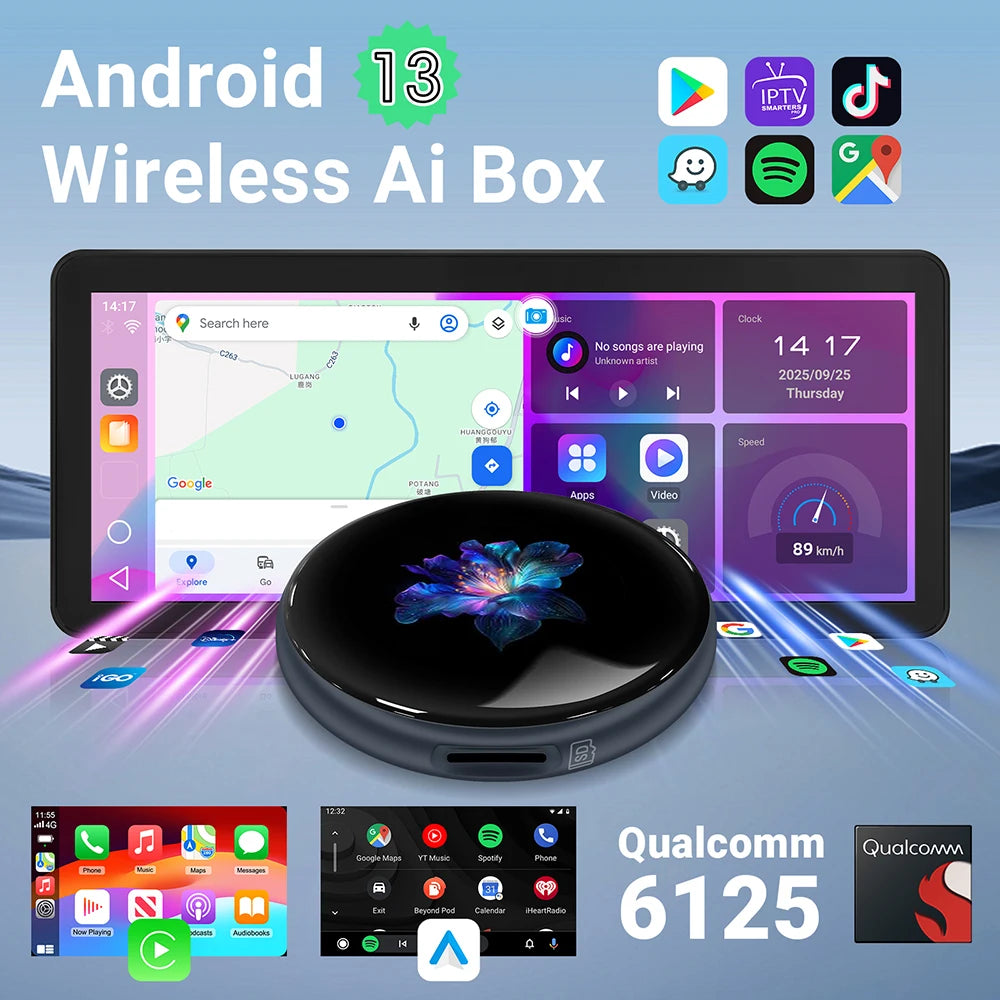 Ai Box 4+64GB 2026 Wireless Android Auto For Apple CarPlay WiFi Plug And Play Adapter Smart AI Box with Youtube Netflix TikTok