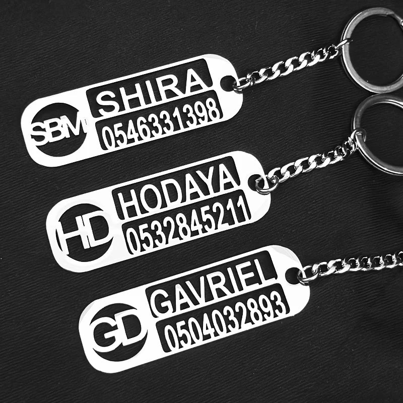 Customized Logo Name Number Plate Keychain Stainless Pteel Private Customized Jewelry Key Anti-lost Pendant Gift For Man Women