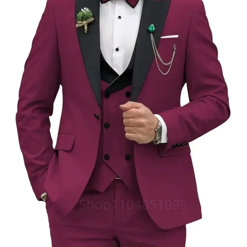 3 Pieces Men's Wedding Suits Formal Groom Tuxedo Slim Fit Business Blazer Double Breasted Vest Pants Set for Party