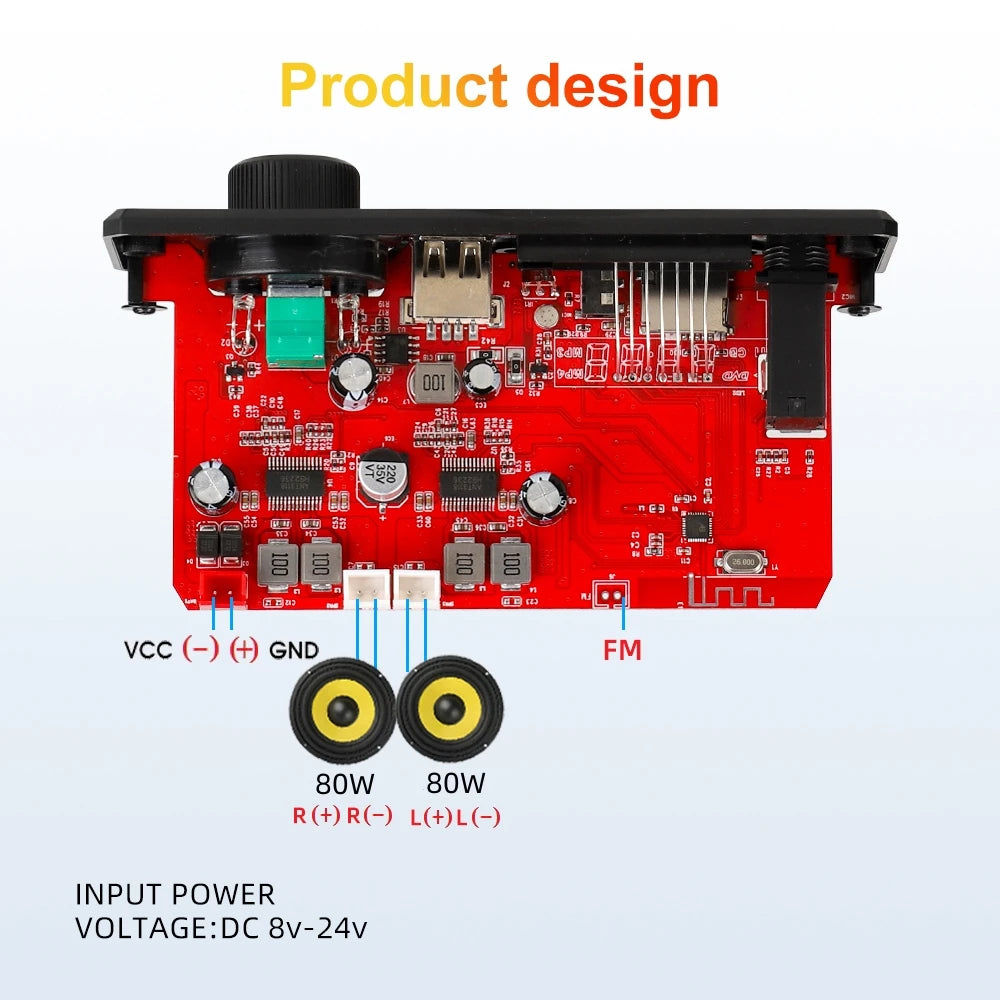 160W Amplifier Bluetooth MP3 WMA  APE Decoder Board 12V 40W Handsfree Car Audio Microphone USB TF FM Radio DIY Mp3 Music Player