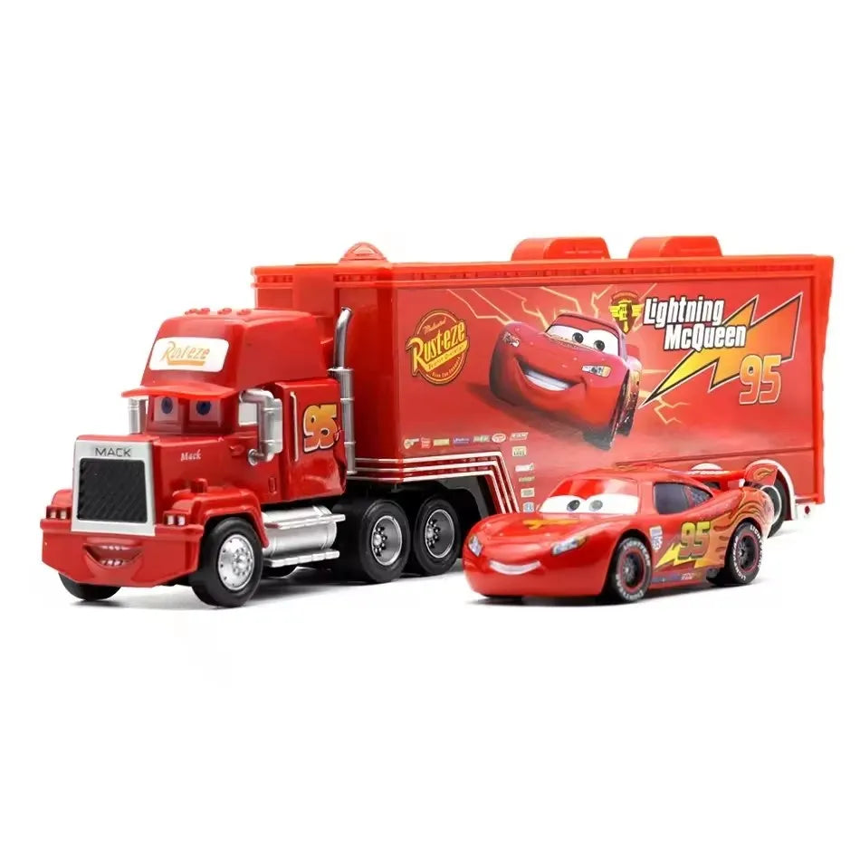 Disney Pixar Cars Lightning McQueen Storm Jackson Mack Container Truck 1/55 Ratio Die Casting Alloy Car Model Toys Truck Gifts