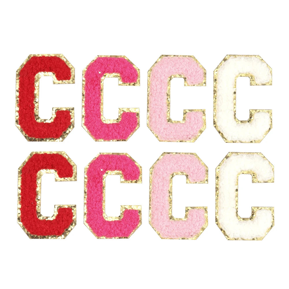 8pcs Sweet 26 Letters Towel Embroidery Patch Pink A-Z Self-adhesive Sticker Decoration For DIY Apparel Bag Crafts Accessories