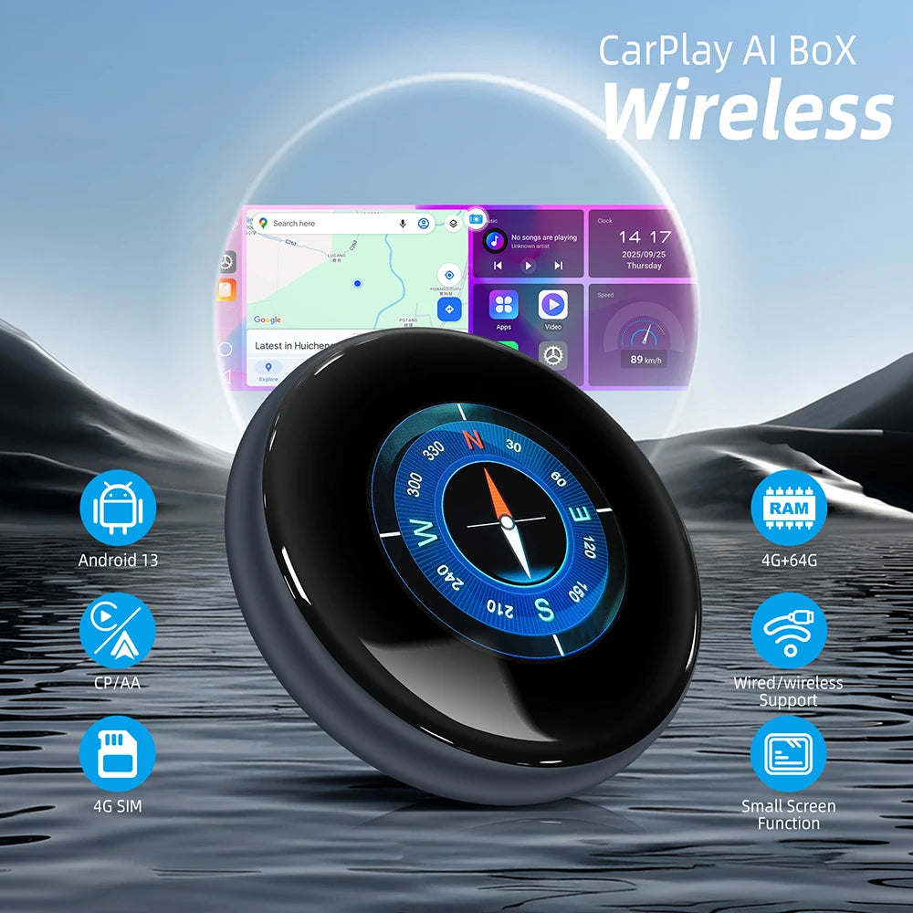 Ai Box 4+64GB 2026 Wireless Android Auto For Apple CarPlay WiFi Plug And Play Adapter Smart AI Box with Youtube Netflix TikTok
