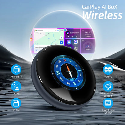 Ai Box 4+64GB 2026 Wireless Android Auto For Apple CarPlay WiFi Plug And Play Adapter Smart AI Box with Youtube Netflix TikTok