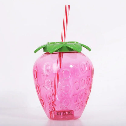 2PCS Strawberry Straw Cup 500ML Fruit Shaped Cups Plastic Pineapple Juice Tea Bottle for Summer Beach Juice Cup Beverage Cup