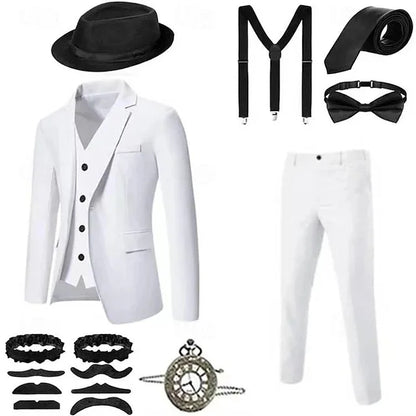 Retro Gatsby 1920S Men's Slim Fit Suit Set with Hat Vest Shirt for Engagement Party Dress Up