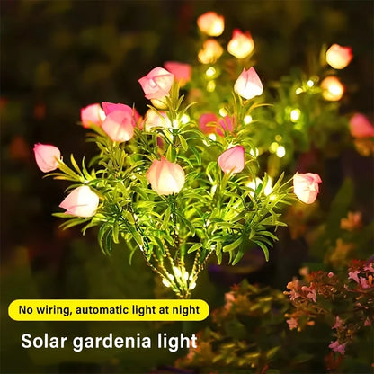 1pc Solar gardenia lamp, outdoor solar garden lamp, with warm white artificial flower lamp suitable for garden lawn decoration
