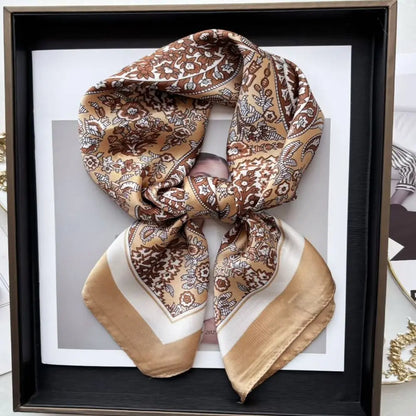 New Luxury Print Imitation Silk Square Scarf Thin Vintage Headkercheif Hijab Foulard Bandana Hair Scarf Headband Women