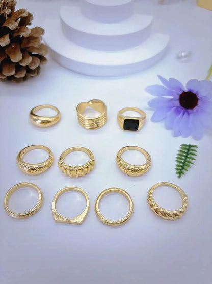 Cross-Border New Punk Style 10PCS Minimalist All-Match Glossy Men's And Women's Ring Sets, Men's And Women's Punk Chain Finger R