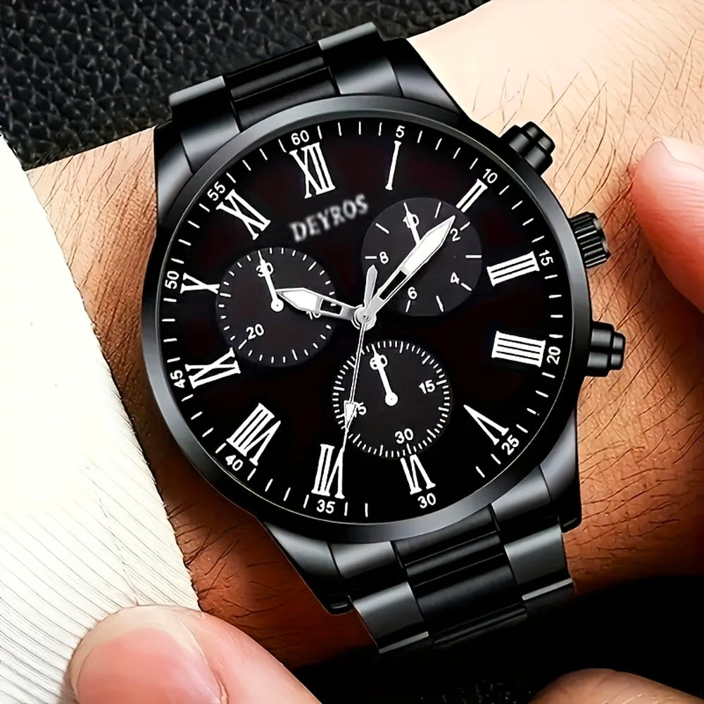 4pcs New Men's Business Fashion Round Quartz Watch Set Gifts for men