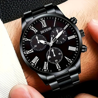 4pcs New Men's Business Fashion Round Quartz Watch Set Gifts for men