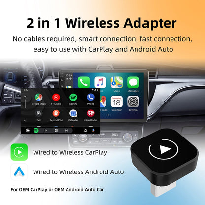Mini 2in1 Wireless CarPlay Adapter Wireless Android Auto AI Smart Box Intelligent Systems for Wired CarPlay Car