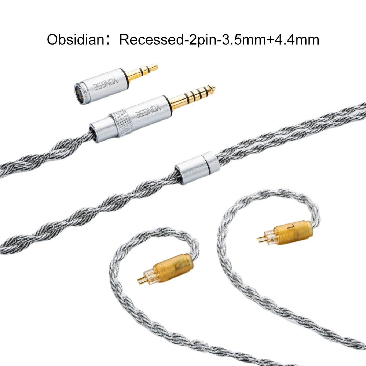 Yongse Obsidian Cable Silver-plated Single Crystal Copper Earphones Upgrade Cable Switchable Plug: 3.5mm +4.4mm