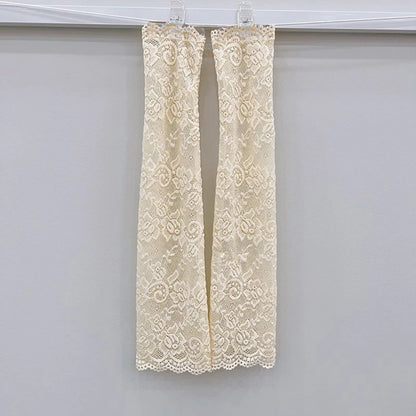 Women Summer Ice Silk Lace Arm Sleeve Elastic Sleeve Driving Gloves Black White Long Fingerless Mittens Sunscreen Gloves