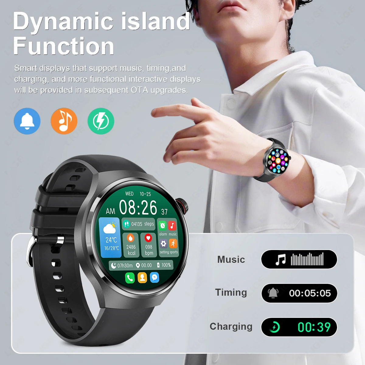 LIGE Men's Smart Watch Outdoor Sports Watches Heart Rate Blood Oxygen Monitoring Motion Trajectory Bluetooth Call Smartwatch