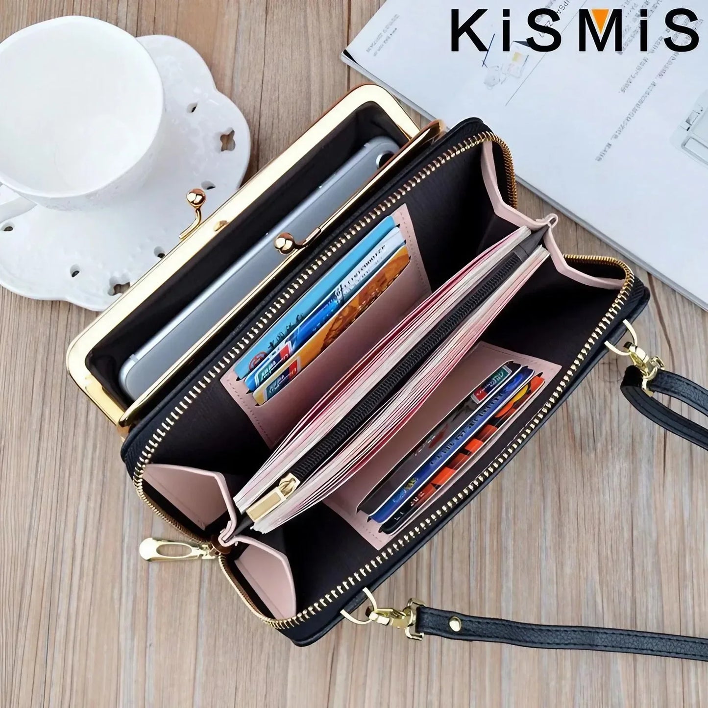 Ladies Crossbody Bag PU Leather Handbag Women Travel Casual Shoulder Bag Everyday Use Double Layer Mobile Wallet Clutch Purse
