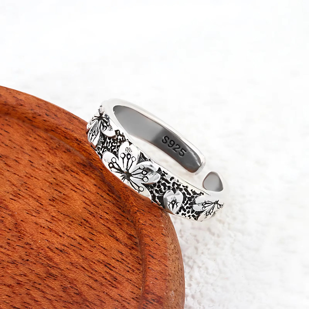 PANJBJ 925 Sterling Silver Lotus Ring For Women Retro TextureJewelry Irregular Creativity Adjustable Jewelry Party Gift Dropship