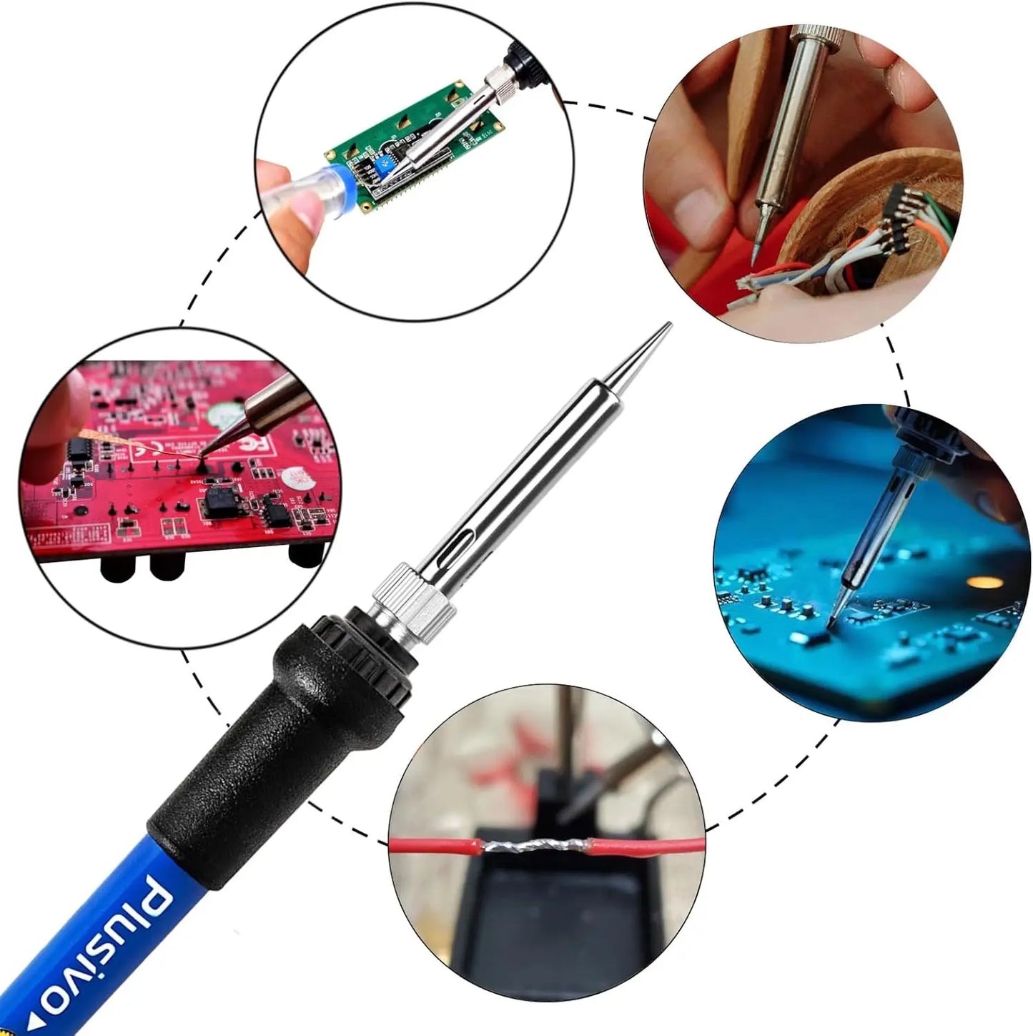 Soldering Iron Kit 60W Adjustable Temperature 5-in-1 Electronics Repair Kit with Solder Wire, Stand, Sponge & Rosin Flux for DIY