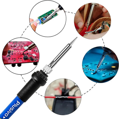 Soldering Iron Kit 60W Adjustable Temperature 5-in-1 Electronics Repair Kit with Solder Wire, Stand, Sponge & Rosin Flux for DIY