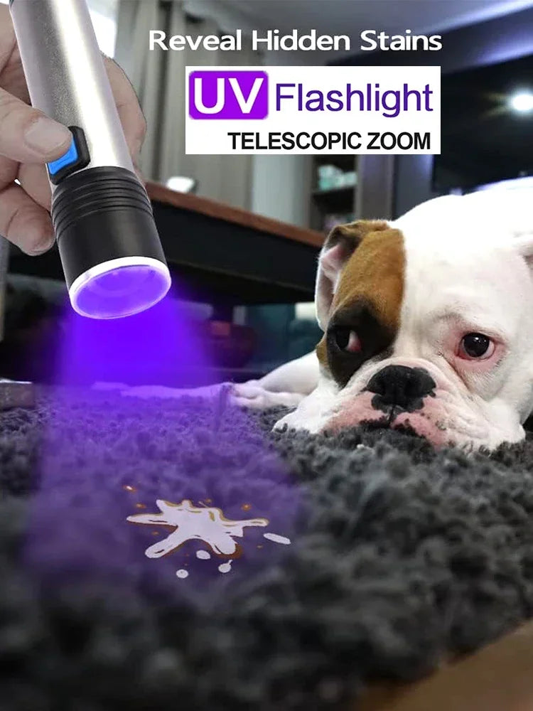 1/2PCS USB Charging Ultraviolet Flashlights UV Flashlight Blacklight Zoomable Torch Lamps Pet Urine Detector Hunting UV Light