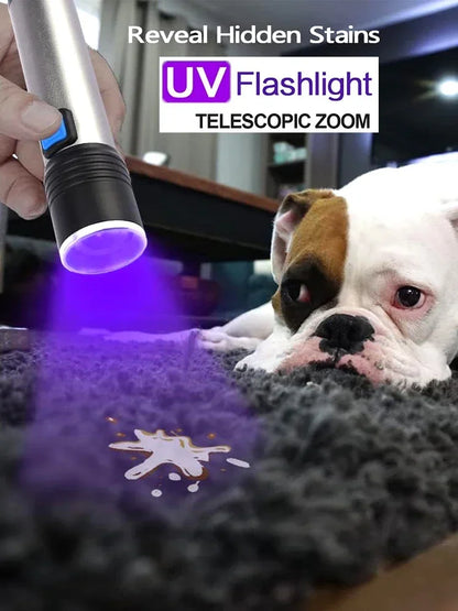 1/2PCS USB Charging Ultraviolet Flashlights UV Flashlight Blacklight Zoomable Torch Lamps Pet Urine Detector Hunting UV Light