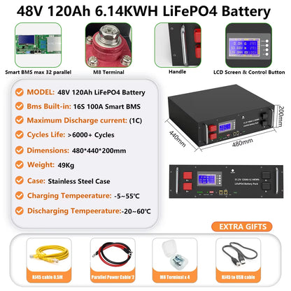 LiFePO4 48V 300AH 15Kwh Battery 51.2V 100AH 150AH 200AH Lithium Solar Home Battery 6000+ Cycles For Home Energy Storage EU Stock