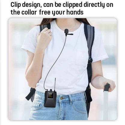 Professional UHF Wireless Lavalier Microphone with Audio Monitor Function Mic 2 Channels 80m Range for DSLR Cameras Interview