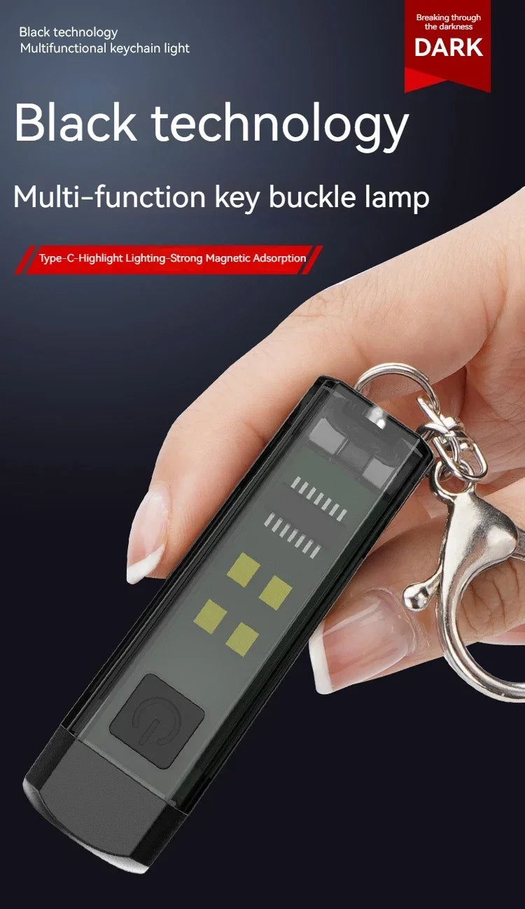 Strong MINI Flashlight Multi-function Keychain Light Mini LED Key Torch Lamp Rechargeable 7 Lighting Modes Camping Fishing