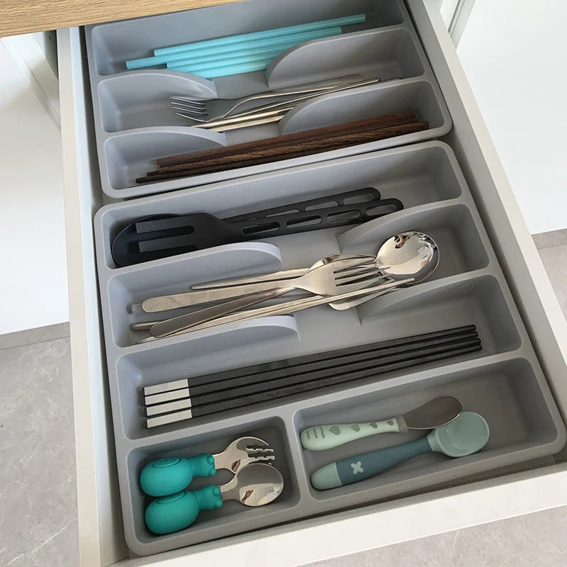 1Pc Kitchen Drawer Cutlery Organizer Silverware Holder Utensil Divider Box Plastic Flatware Storage Tray Home Restaurant Supply