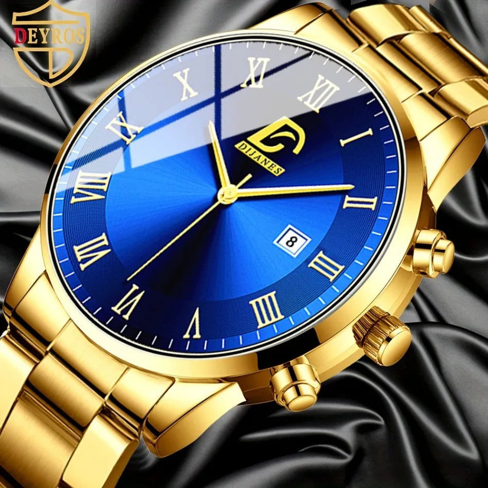 5 Pieces/set of Business Men's Watch Set Simple Casual Quartz Watch Pointer Alloy Dial Men Watch Set Is The IdealChoice forGifts