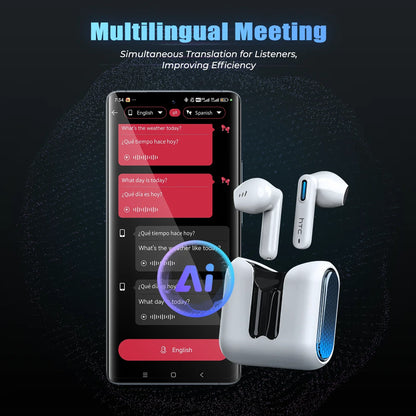 HTC NE49 Wireless Headphones Earphones Bluetooth V6.0 TWS In-Ear Comfortable Earbuds Ultra Low Latency AI Translator Earbuds