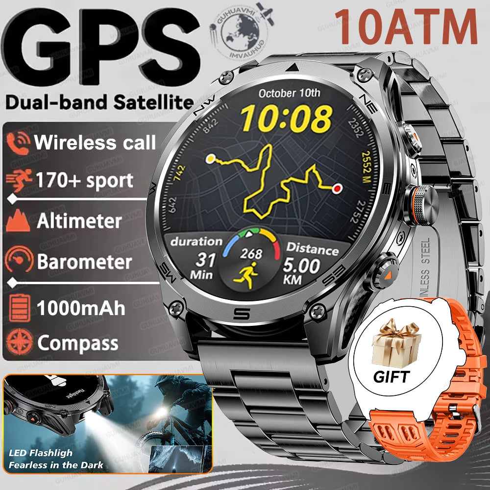 2026 New Military grade GPS Smart Watch Built-in Dual-band AGPS path 10ATM Waterproof Compass 1000mAh 170+Sports Smart Watch men