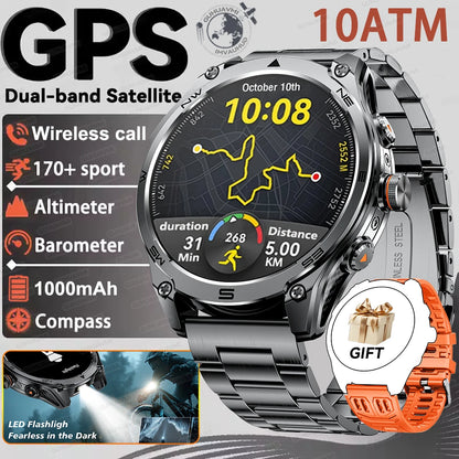 2026 New Military grade GPS Smart Watch Built-in Dual-band AGPS path 10ATM Waterproof Compass 1000mAh 170+Sports Smart Watch men