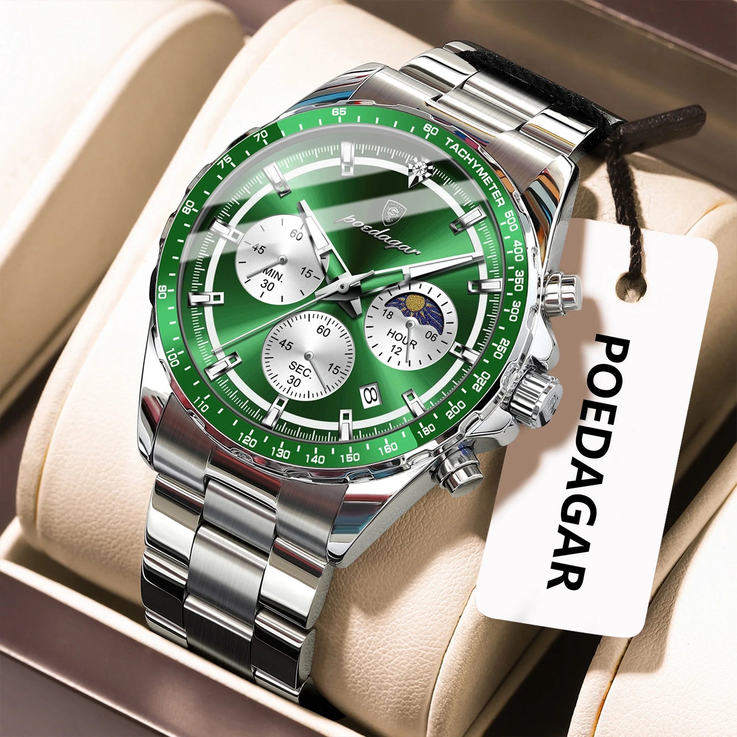 POEDAGAR Top Original Man Wristwatch Waterproof Stainless Steel Luminous Men Clock Chronograph Date Quartz Sports Men's Watches