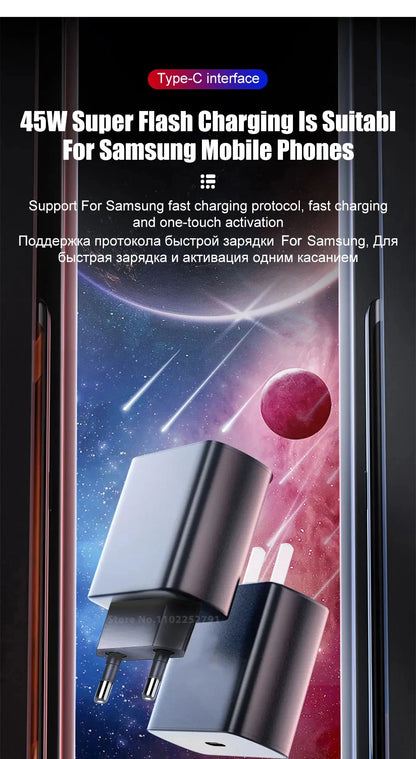 PD 45W Super Fast Charger For SAMSUNG Galaxy S21 S22 S23 S24 Ultra Fast Charging Phone USB C Charge Type C Cable 2M Wall Adapter